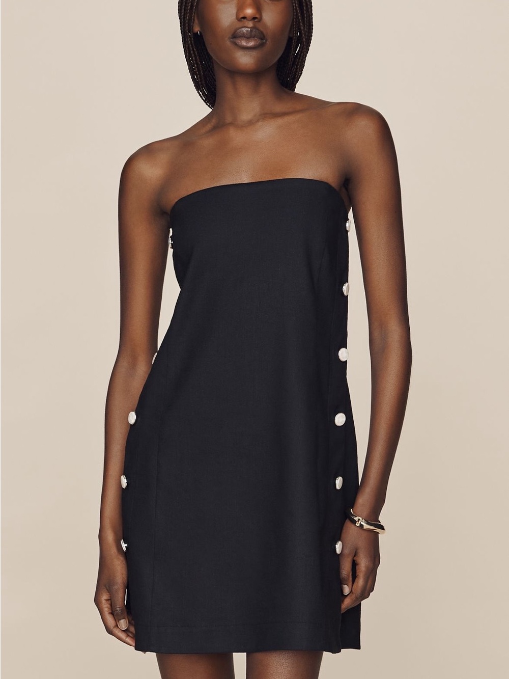 Maeve Linen Stretch Strapless Shift Dress